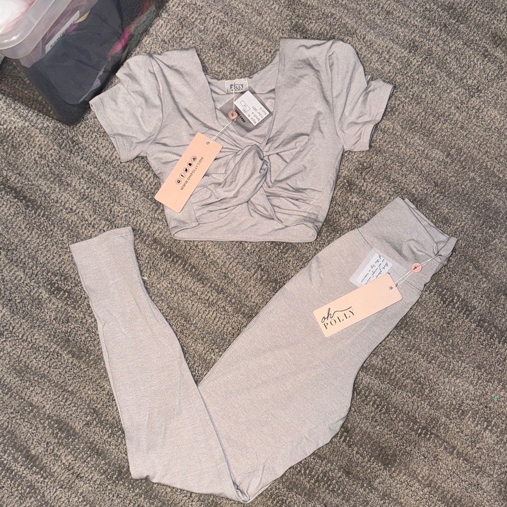 Oh Polly Silver Knit Knot Crop Top & High-Waist Leggings Set